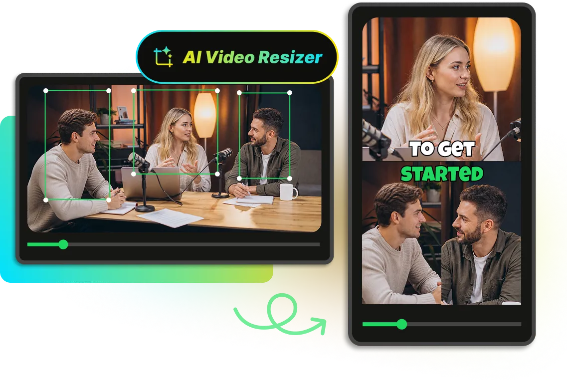 AI video resizer tracking subjects automatically and fits the correct TikTok video aspect ratio.